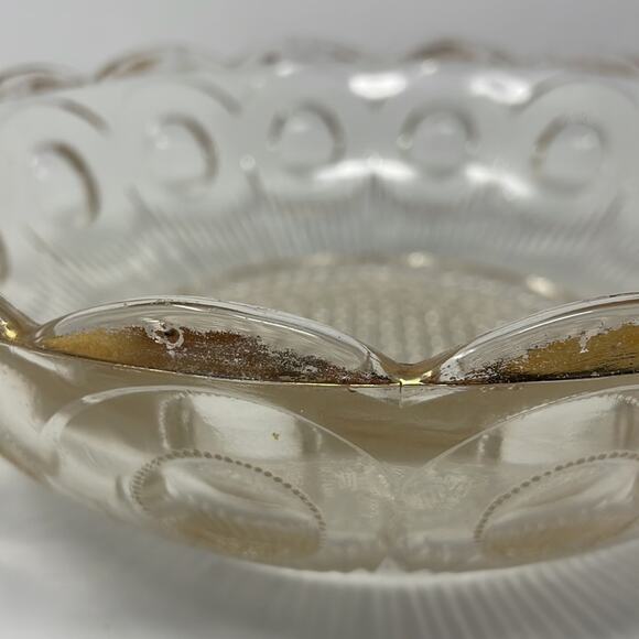 Vintage Bartlett &Collins glass Manhattan clear crystal bowl bulls eye gold trim - Picture 3 of 10